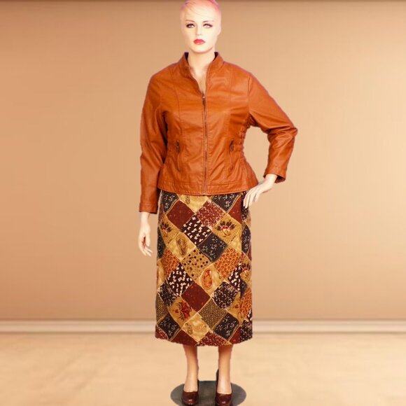 LUCY DIAMONDS size 3X russet-brown faux-leather zip-front jacket PU outer - Picture 2 of 16